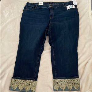 Style & Co. Dark Blue Cropped Jeans with Decorative Hem